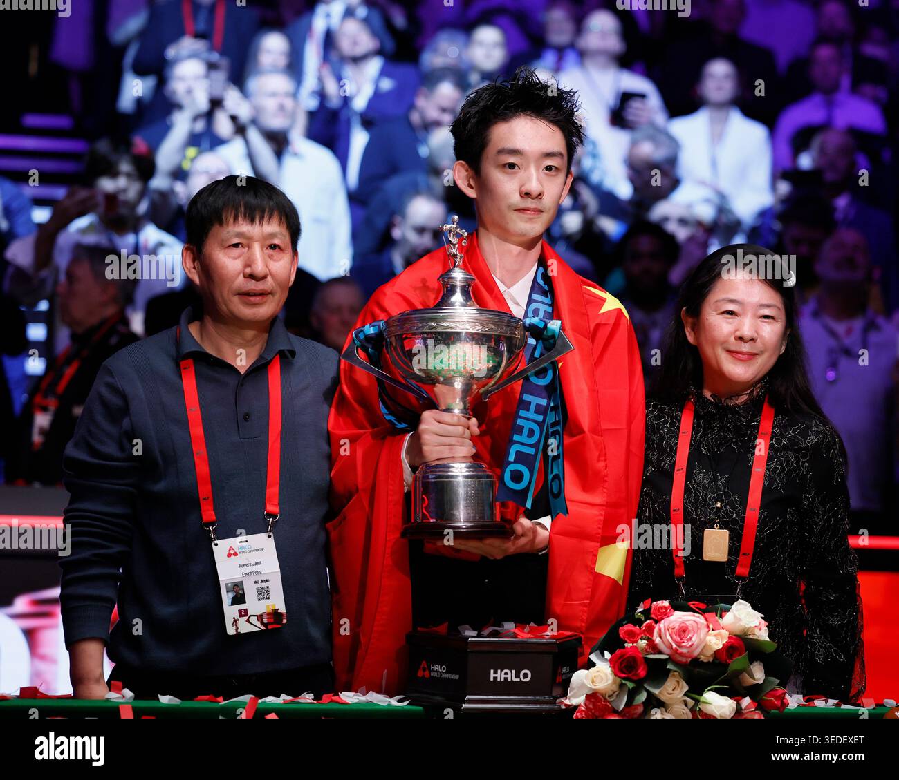 Wu Yize (centre), Wu Jiepin (left) and Guo Ping (right) celebrating ...