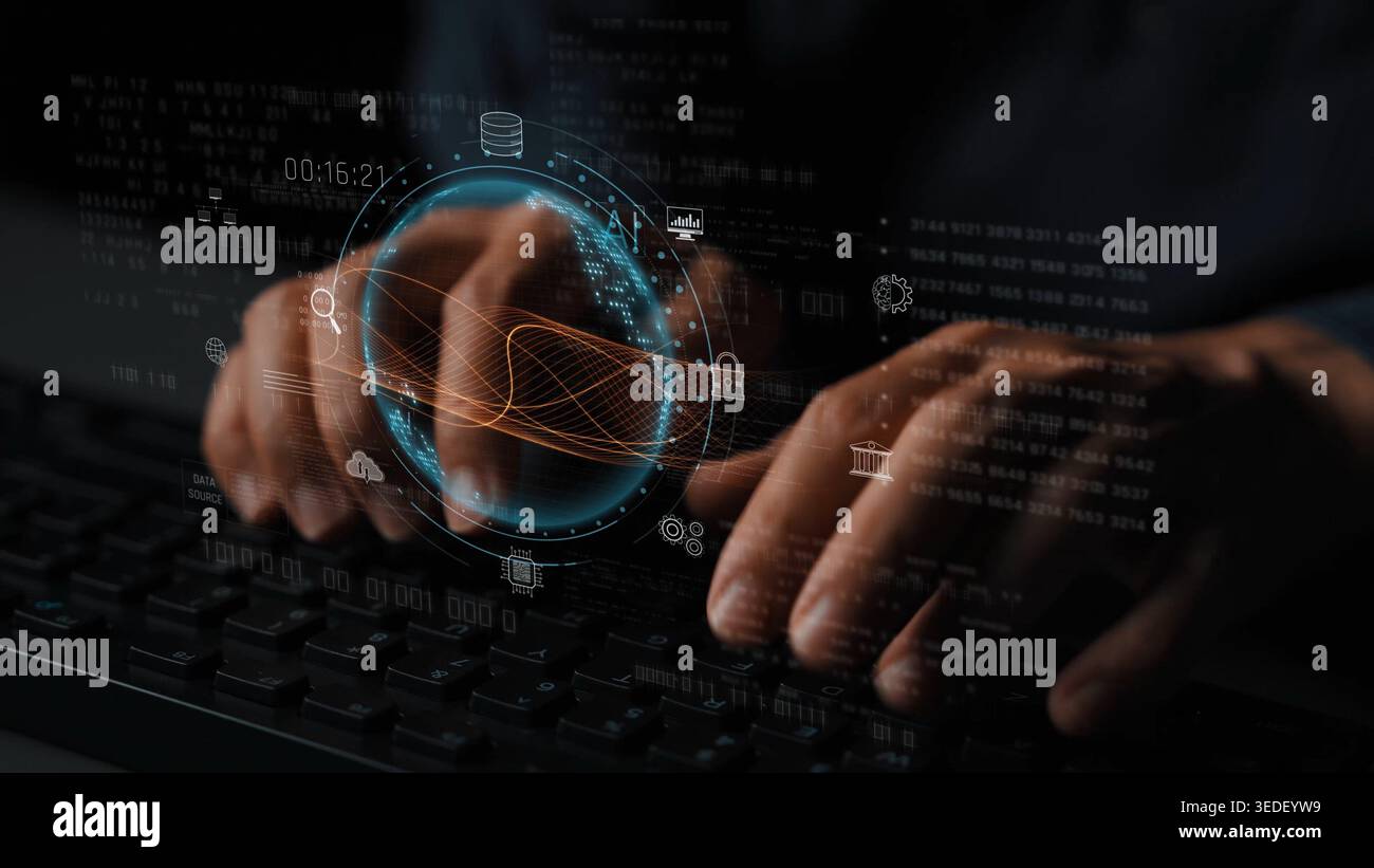 Global AI and data processing system enhances data, AI, and processing efficiency through digital network and global integration of intelligent Stock Photo