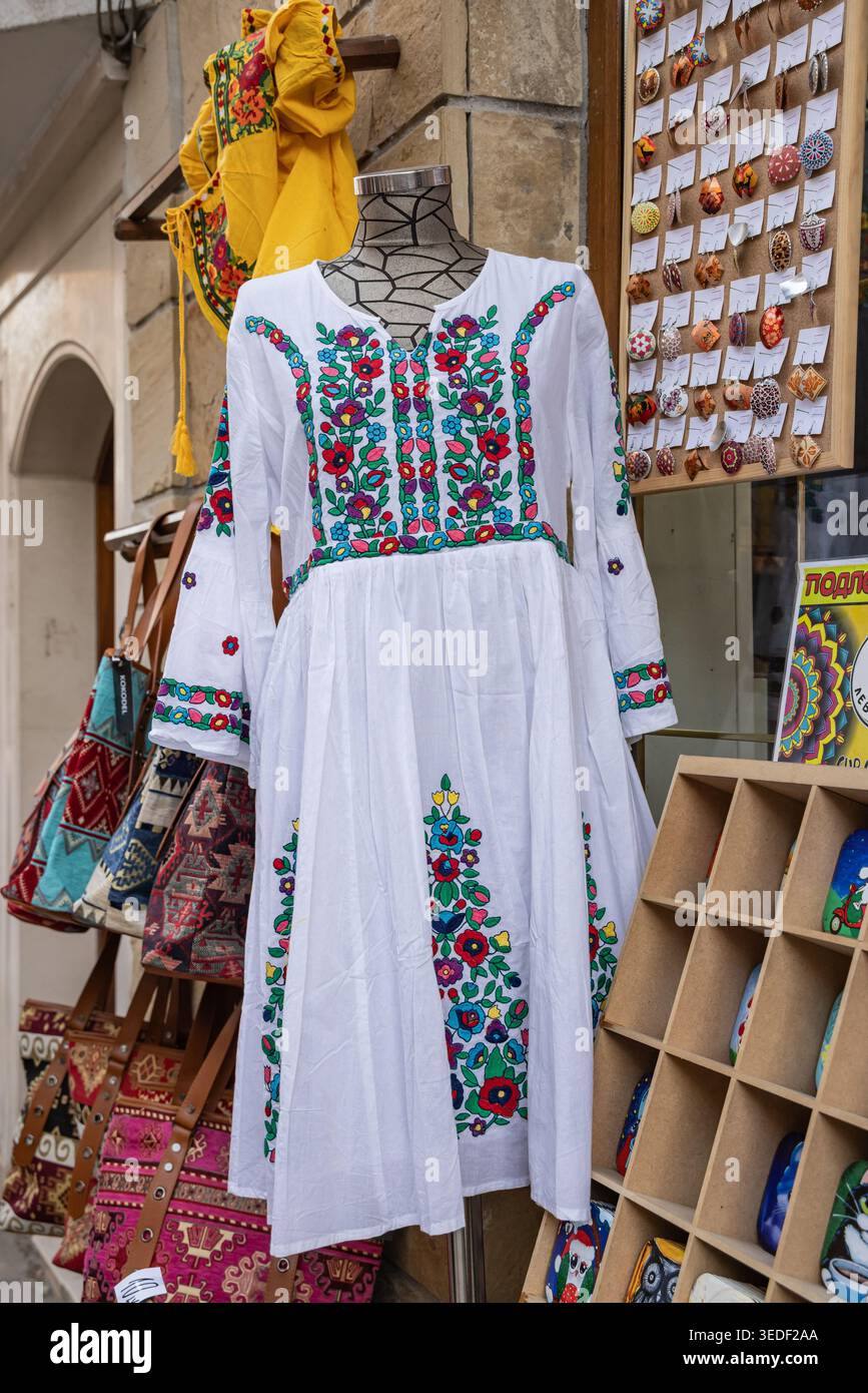 Veliko Tarnovo, Bulgaria. October 22, 2023. Traditional women's clothing for sale in Veliko Tarnovo. Stock Photo