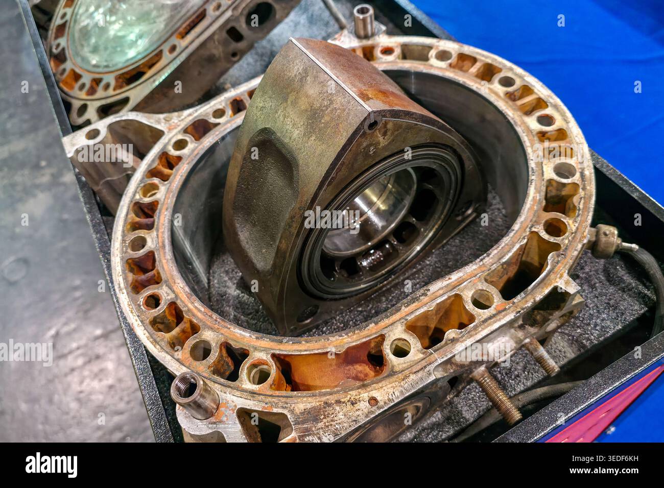 Over Worn Rotor Detailed view of worn rotary engine rotor and housing, revealing ...
