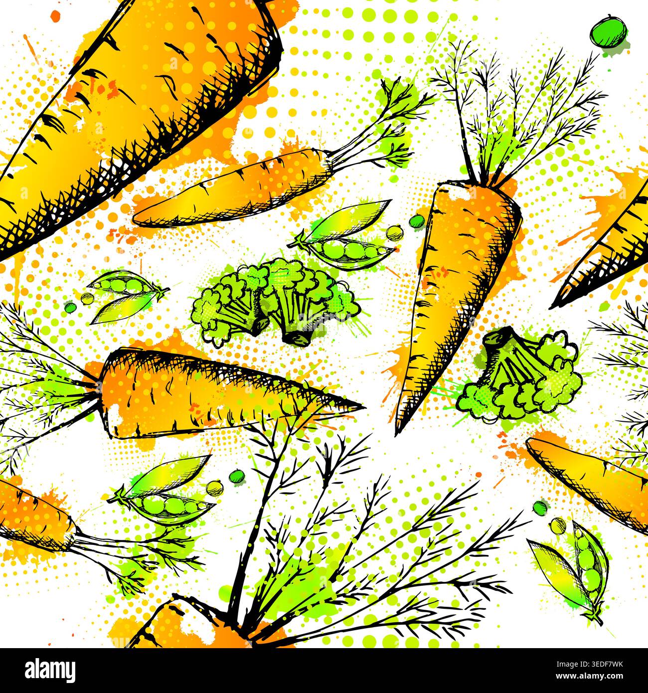 Carrot seamless pattern . Hand drawn. Not AI, vector illustration. Stock Vector