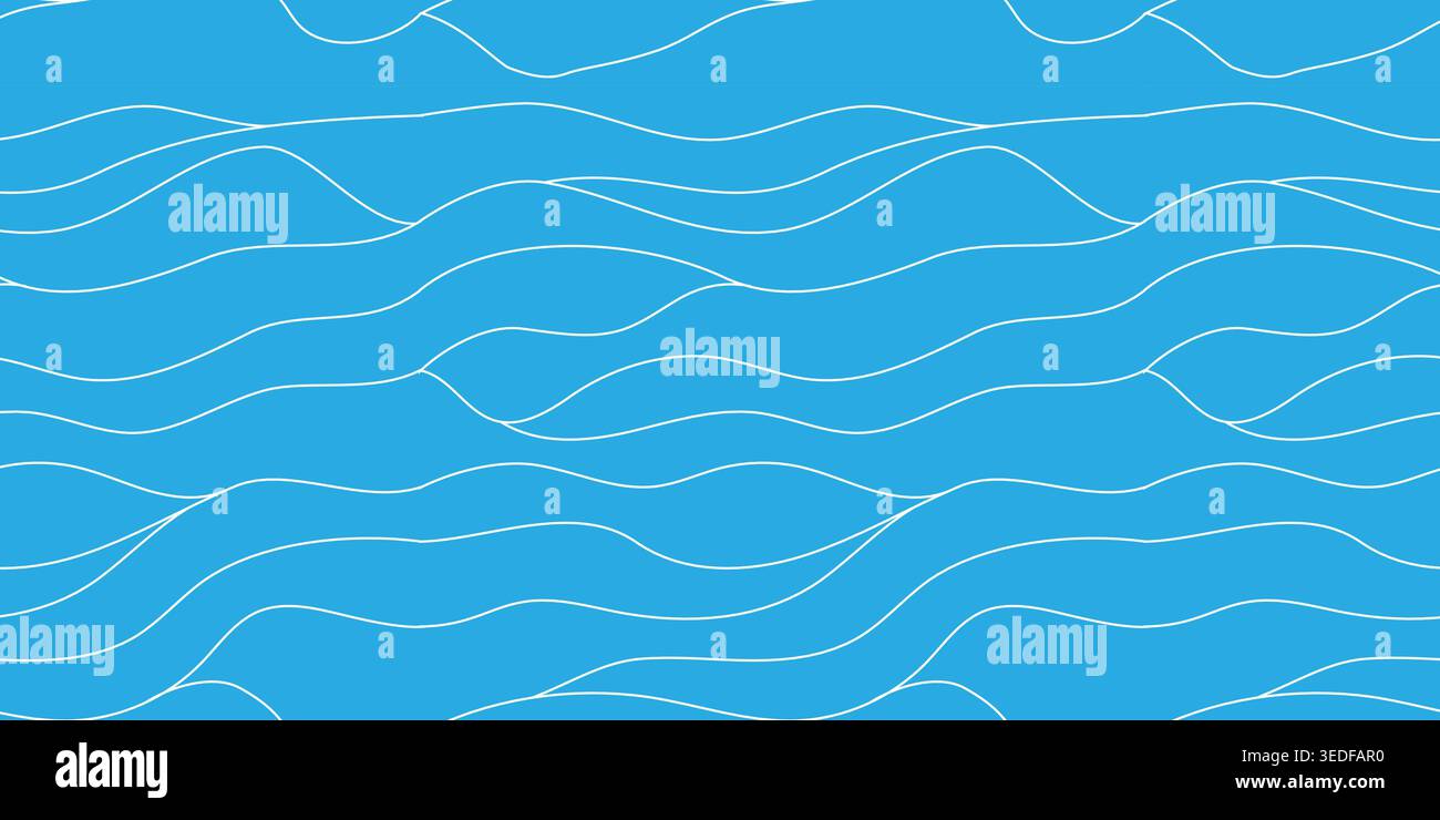 Seamless white line wave pattern. Blue Water waves. Wavy line vector flat Stock Vector