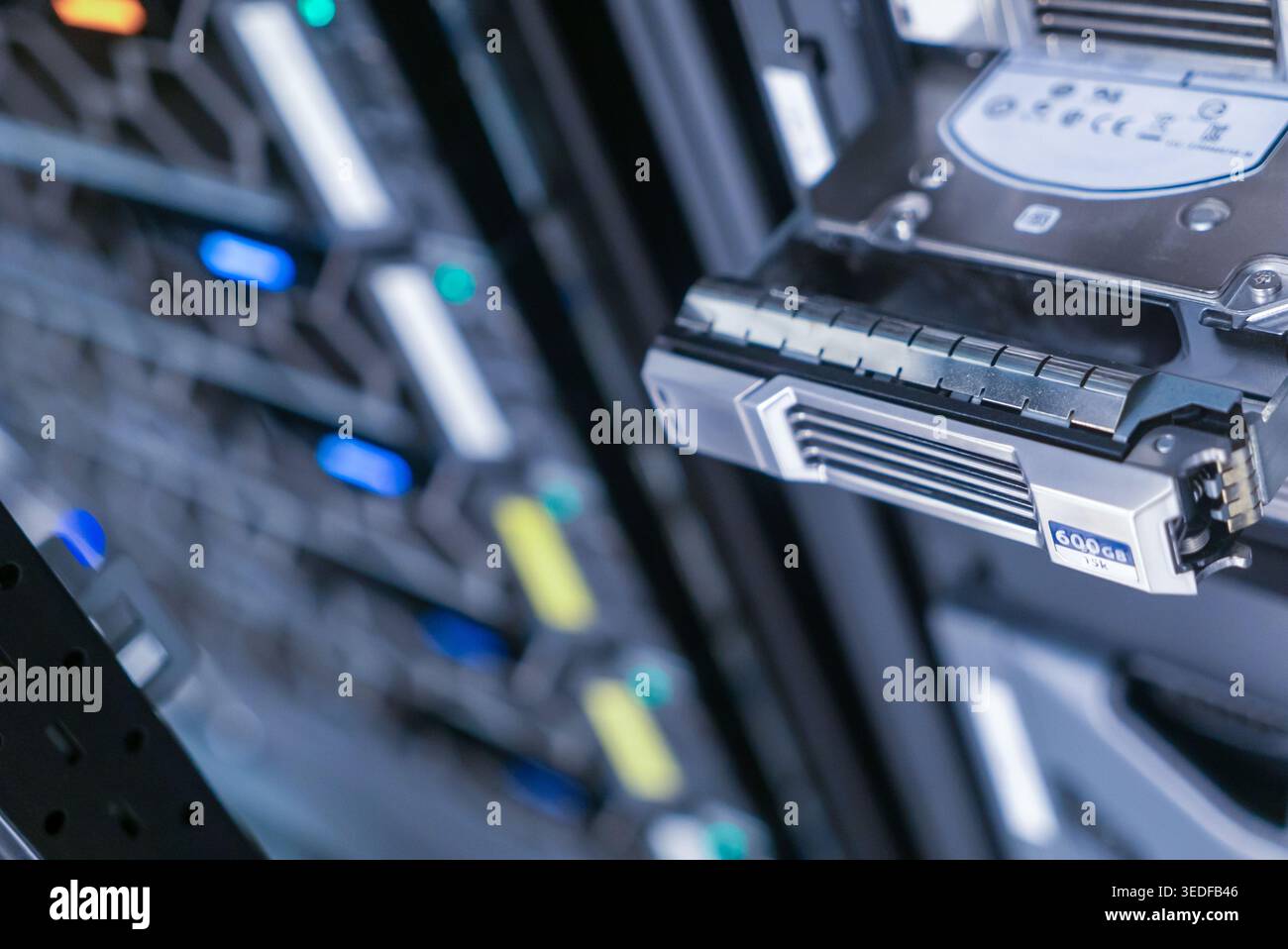 This image showcases advanced server technology, capturing high-detail components and storage devices in a modern computing environment. Ideal for tec Stock Photo