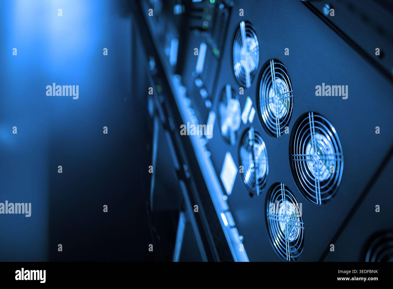 Modern Tech Fans A close-up view of server cooling fans in a modern data center ...