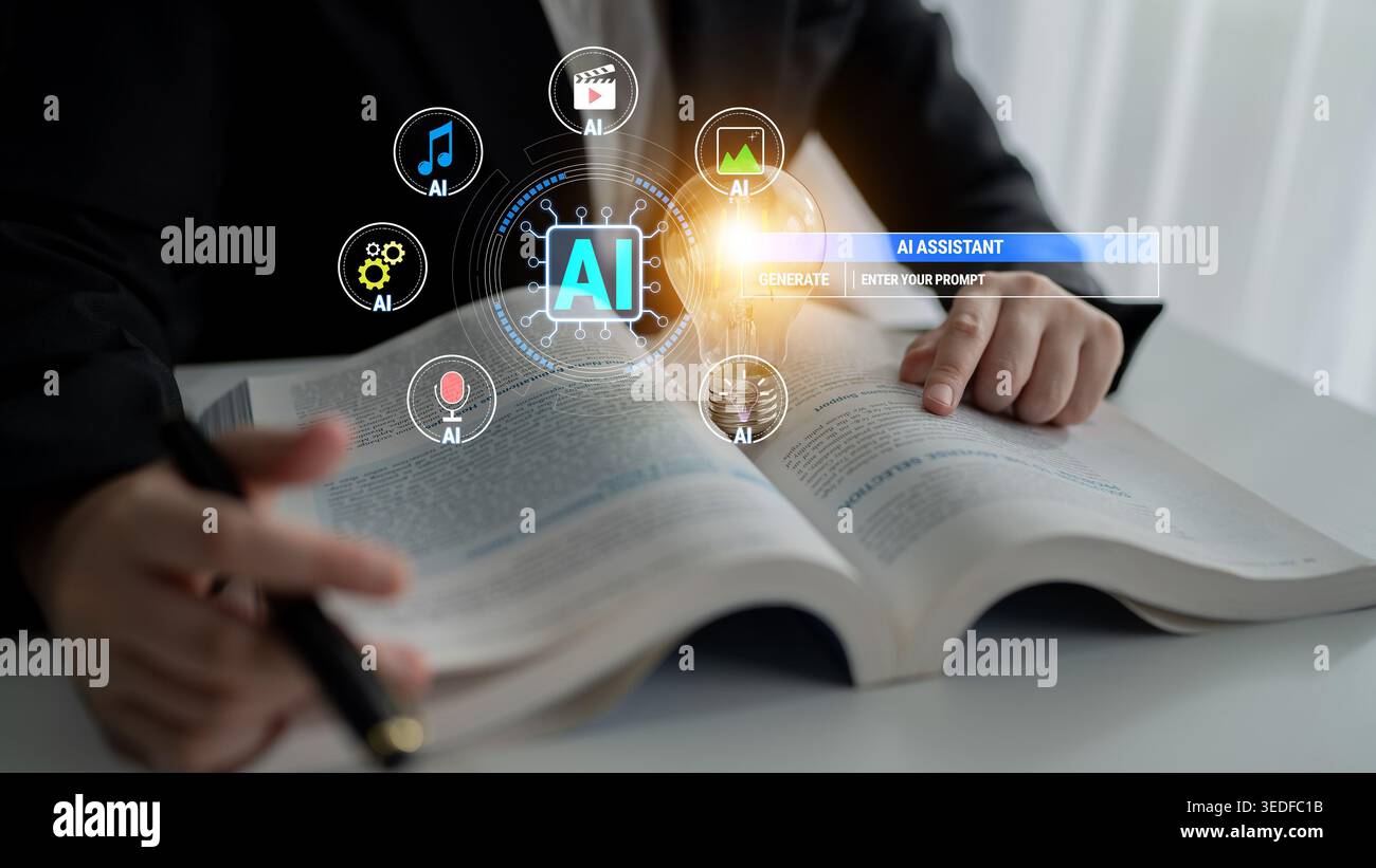 Modern Workspace with AI Technology Visualization Illustrating the ...