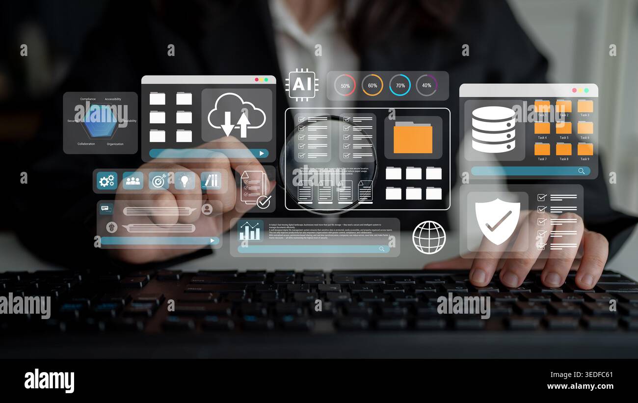 Digital file management system improves collaboration, enhances workflow, and supports secure cloud storage Parse Stock Photo