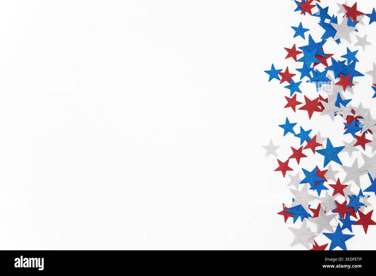 Red white blue glitter stars border on white background Stock Photo
