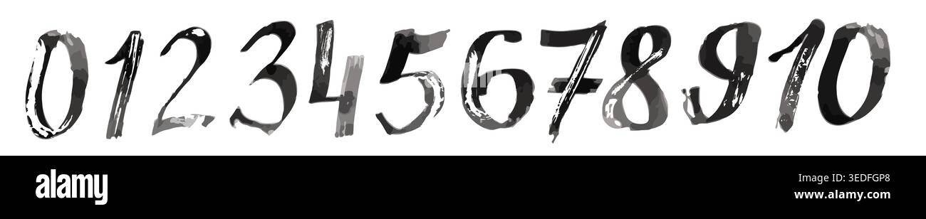 Numbers brush objects hand drawn. Not AI, Vector illustration Stock Vector