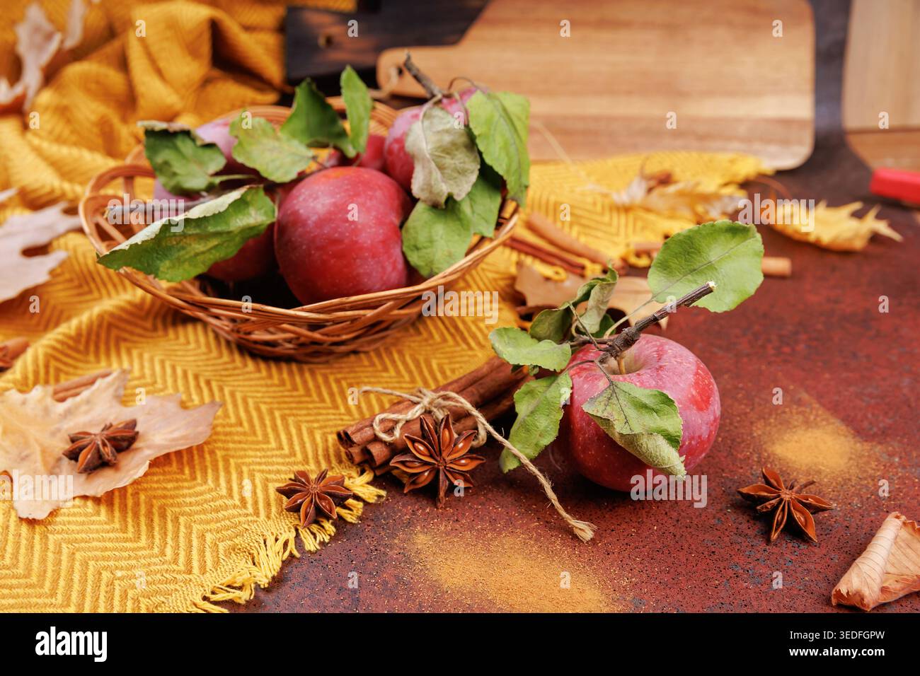 Harvest Apple Composition on Warm Background Stock Photo