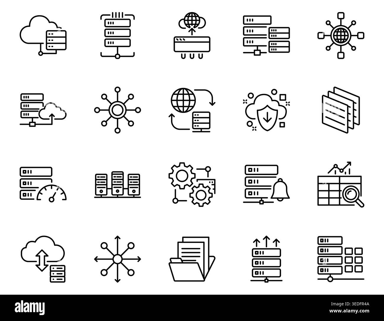 Cloud Computing and Data Server Storage Networking Line Icon Set Stock Vector