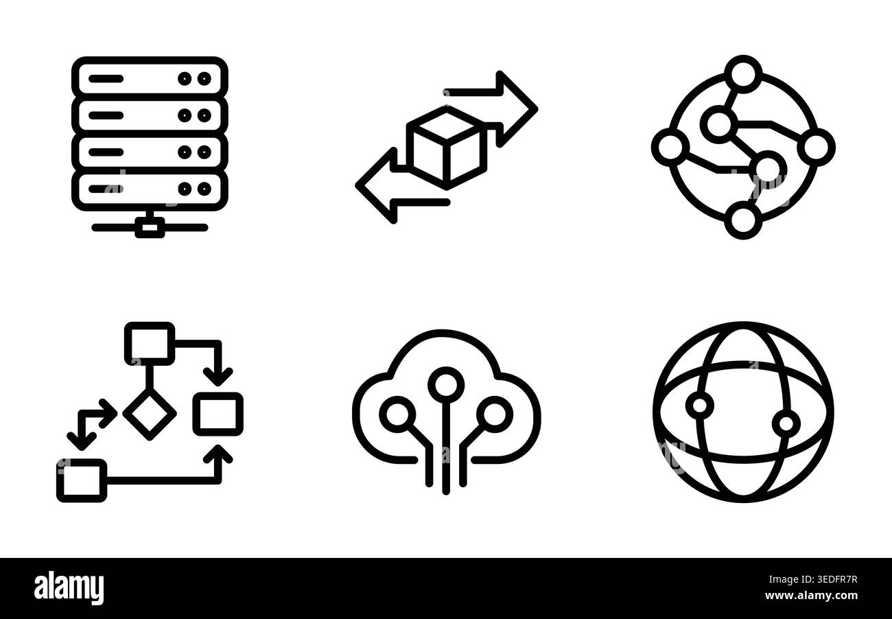Blockchain Technology Data Cloud Computing and Global Network Connection Icon Set Stock Vector
