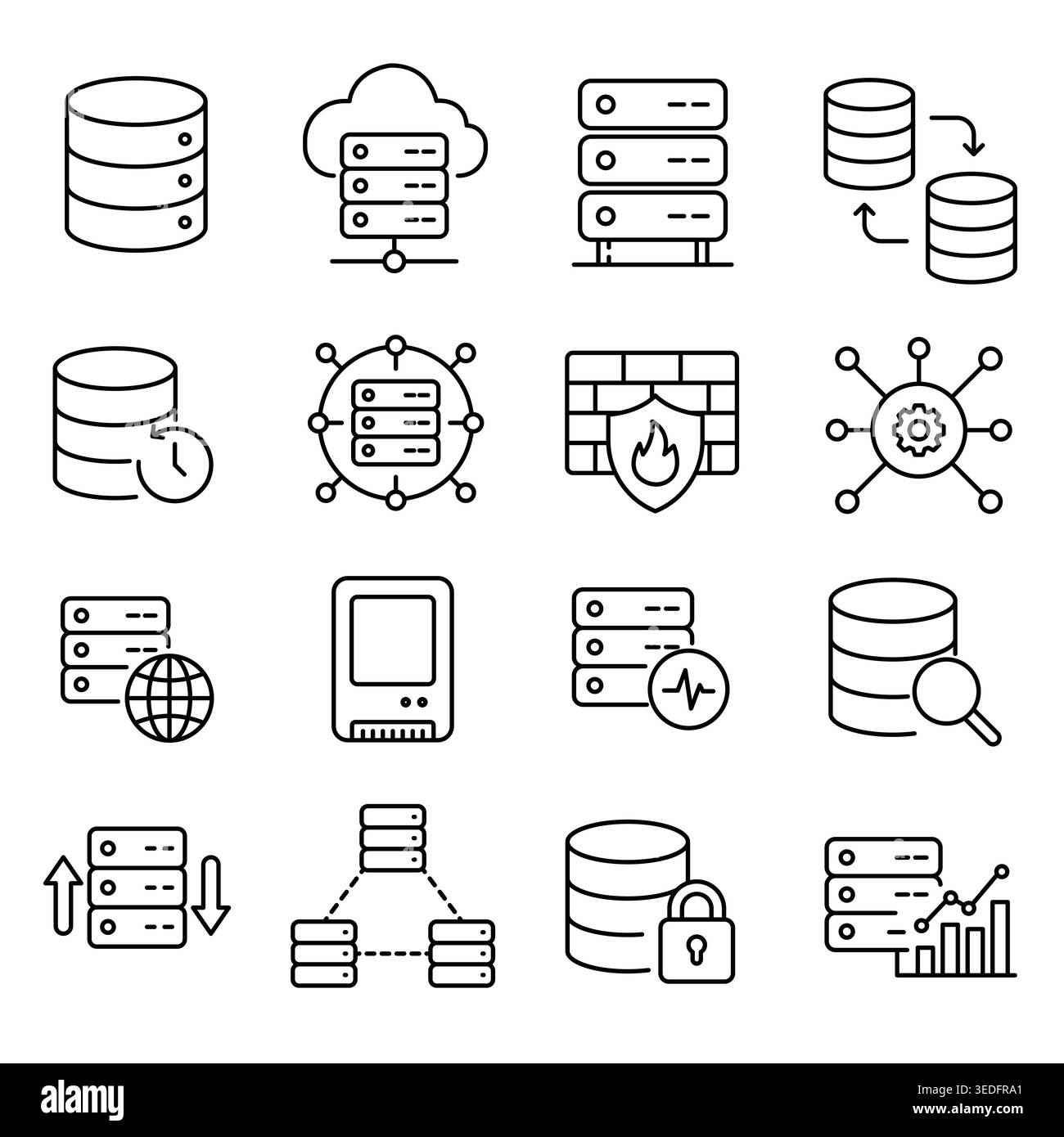 Cloud Computing Data Server and Network Database Security Line Icon Set Stock Vector