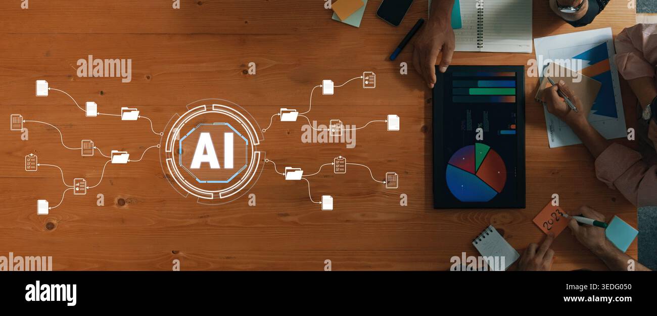 Collaborative Workspace with AI Concept, Data Analysis, Business Strategy, and Modern Technology for Effective Decision-Making Quark. Stock Photo