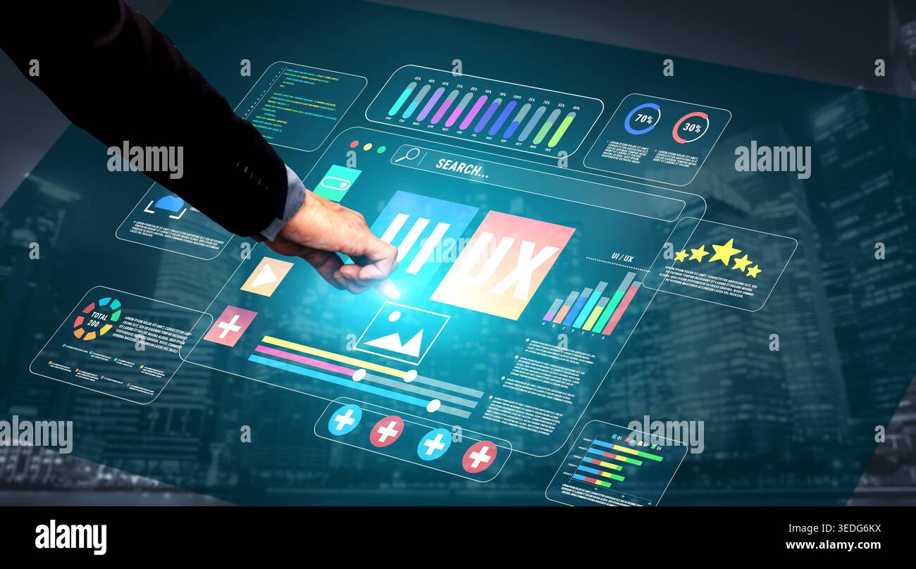 Modern User Experience Interface with Analytics Dashboard for Innovative Digital Solutions and Business Visualization Concepts Quark. Stock Photo