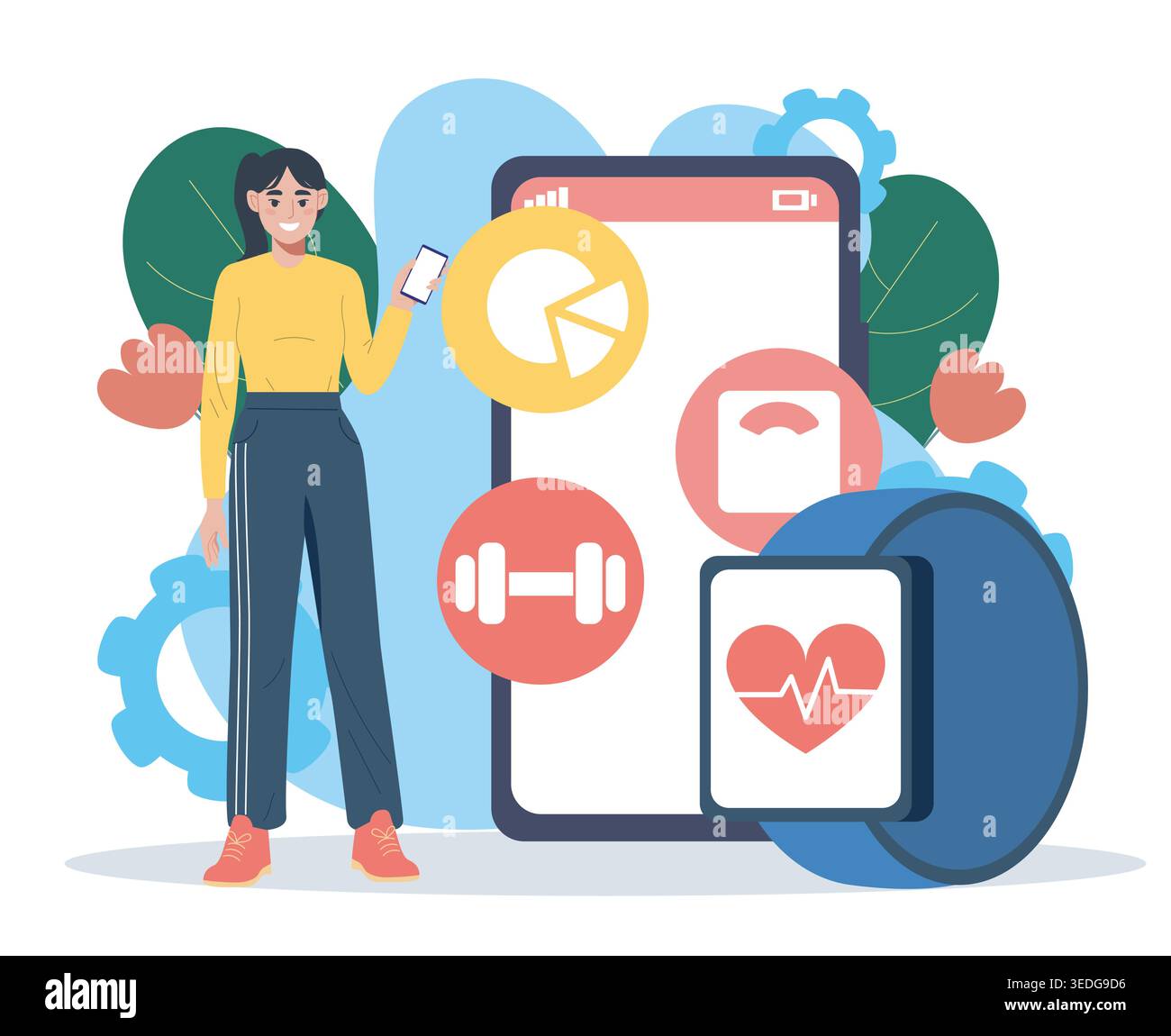 Fitness app and smartwatch. Vector illustration Stock Vector