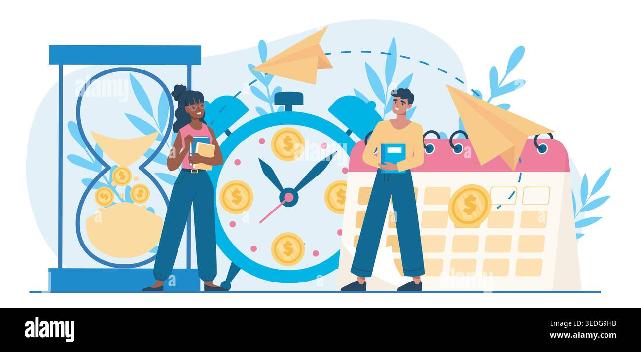 Time and money planning concept. Vector illustration Stock Vector