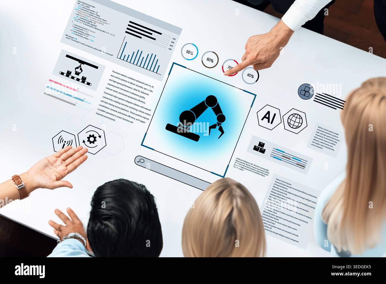 Robotic process automation enhances industrial efficiency through AI integration, intelligent control, and data-driven automation, improving workflow Stock Photo