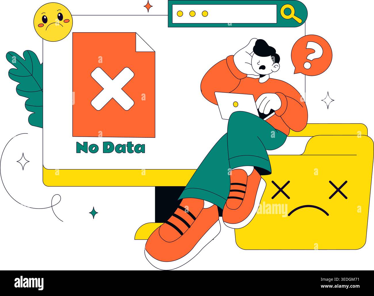 No Data Vector Illustration Featuring Empty Analytics Dashboard, Error State, Missing Information Concept With UI Elements and Notification Symbols Stock Vector