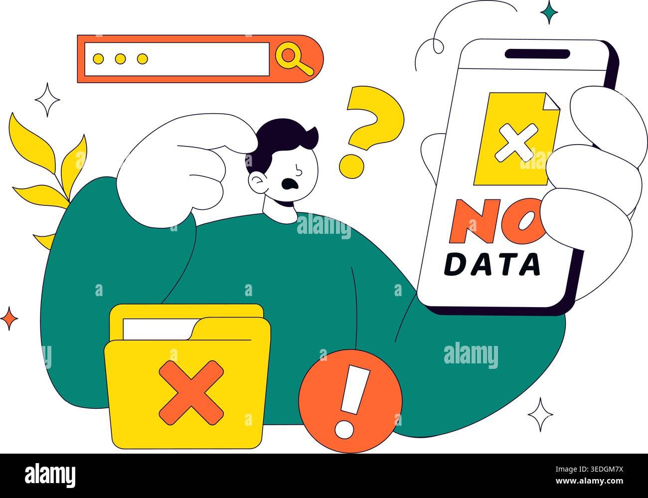 No Data Vector Illustration Featuring Empty Analytics Dashboard, Error State, Missing Information Concept With UI Elements and Notification Symbols Stock Vector