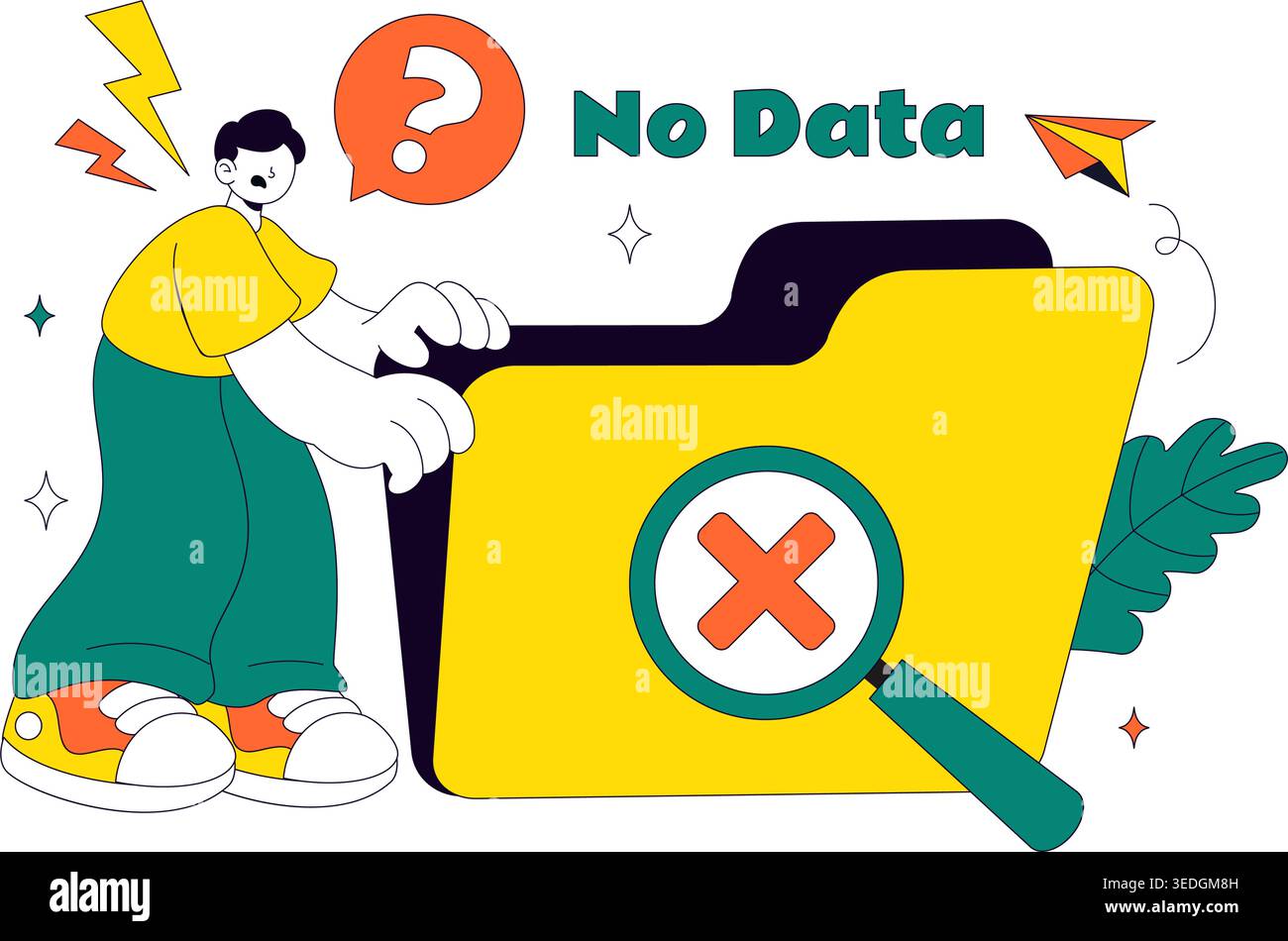 No Data Vector Illustration Featuring Empty Analytics Dashboard, Error State, Missing Information Concept With UI Elements and Notification Symbols Stock Vector