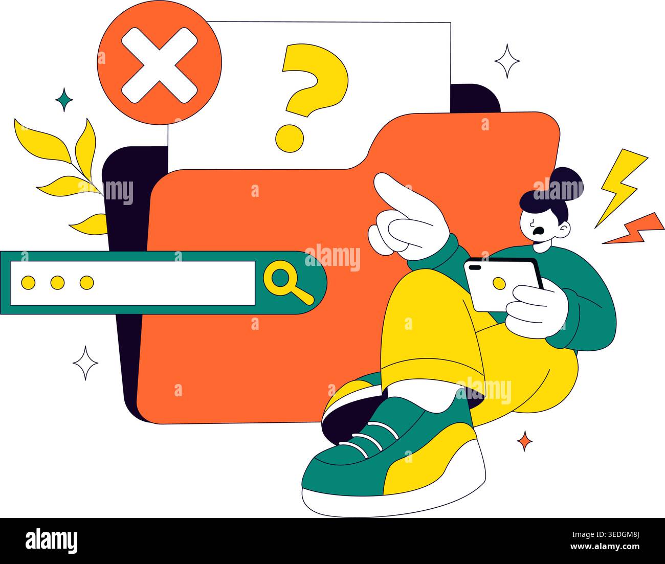 No Data Vector Illustration Featuring Empty Analytics Dashboard, Error State, Missing Information Concept With UI Elements and Notification Symbols Stock Vector