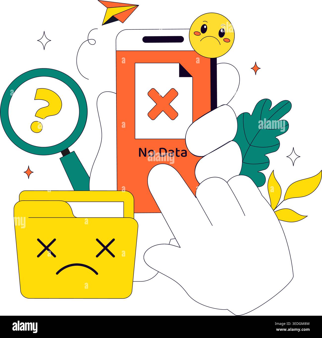 No Data Vector Illustration Featuring Empty Analytics Dashboard, Error State, Missing Information Concept With UI Elements and Notification Symbols Stock Vector