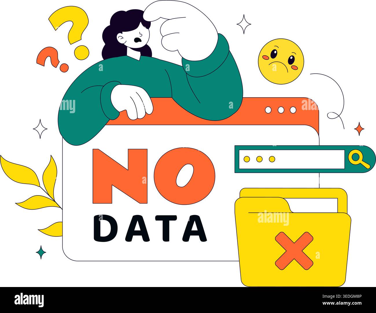No Data Vector Illustration Featuring Empty Analytics Dashboard, Error State, Missing Information Concept With UI Elements and Notification Symbols Stock Vector