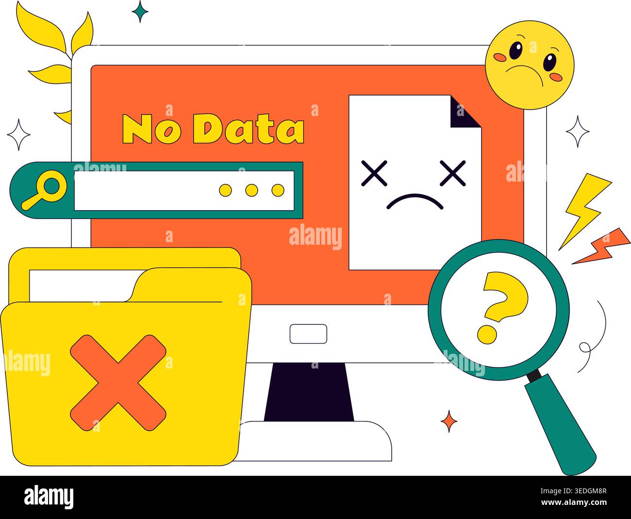 No Data Vector Illustration Featuring Empty Analytics Dashboard, Error State, Missing Information Concept With UI Elements and Notification Symbols Stock Vector