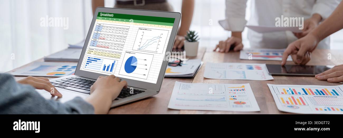 Spreadsheet document information financial startup concept. data and graphs in spreadsheet documents for online analysis project dashboard accounting Stock Photo
