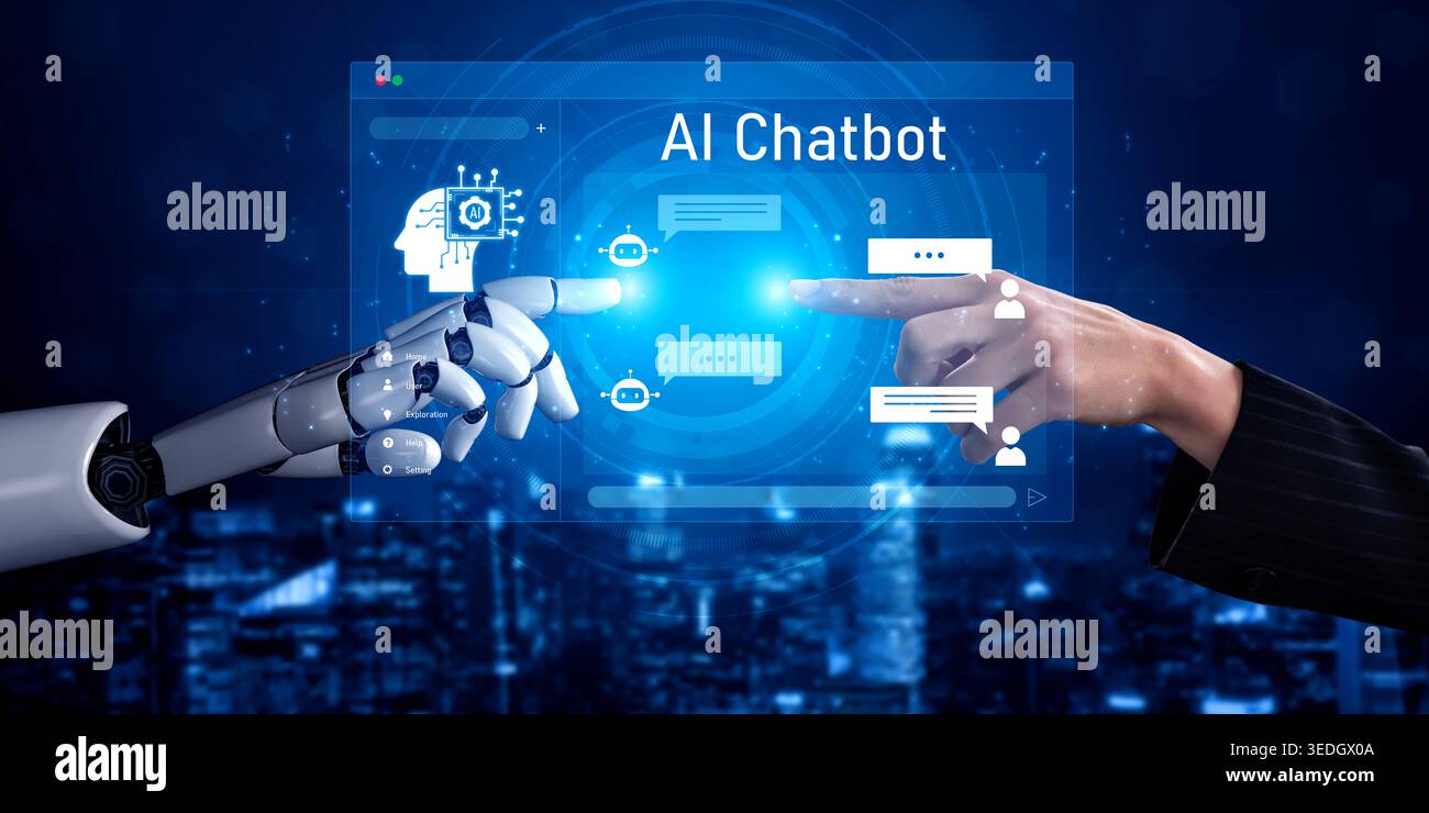 AI enhances chatbot interface by streamlining chatbot, communication, and AI support into one intelligent conversational platform Vouch Stock Photo
