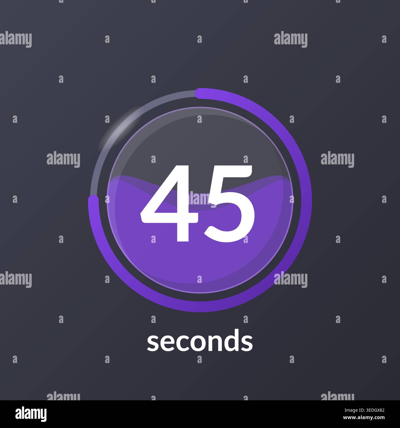 Liquid effect translucent countdown timer on dark background Stock Vector