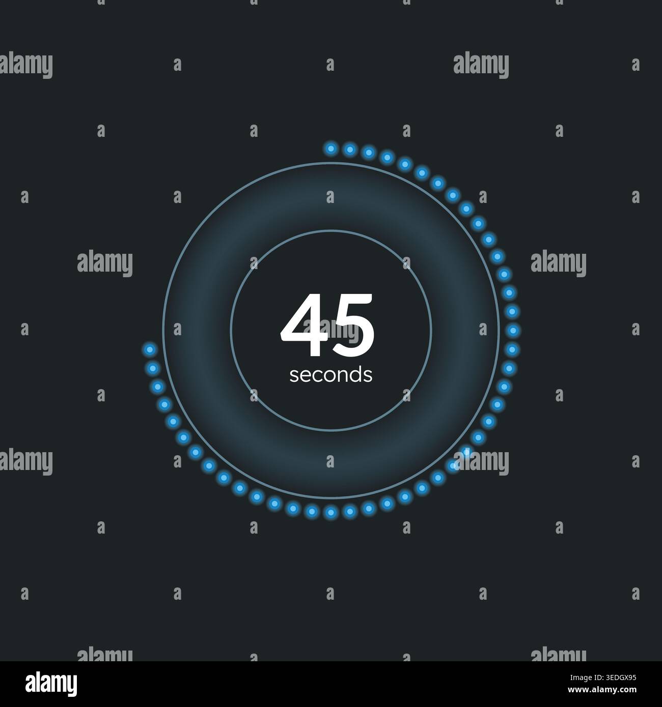 Blue neon dotted line countdown timer on dark background Stock Vector