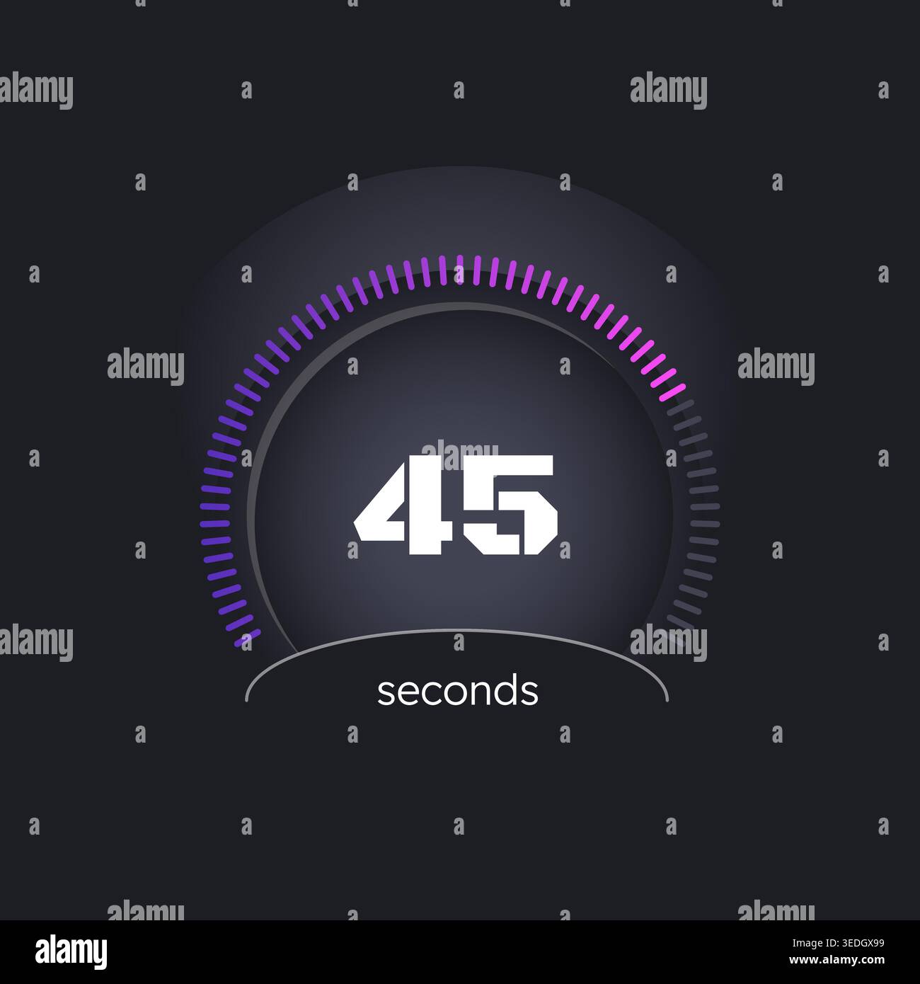 Purple gradient radial countdown timer on dark background Stock Vector