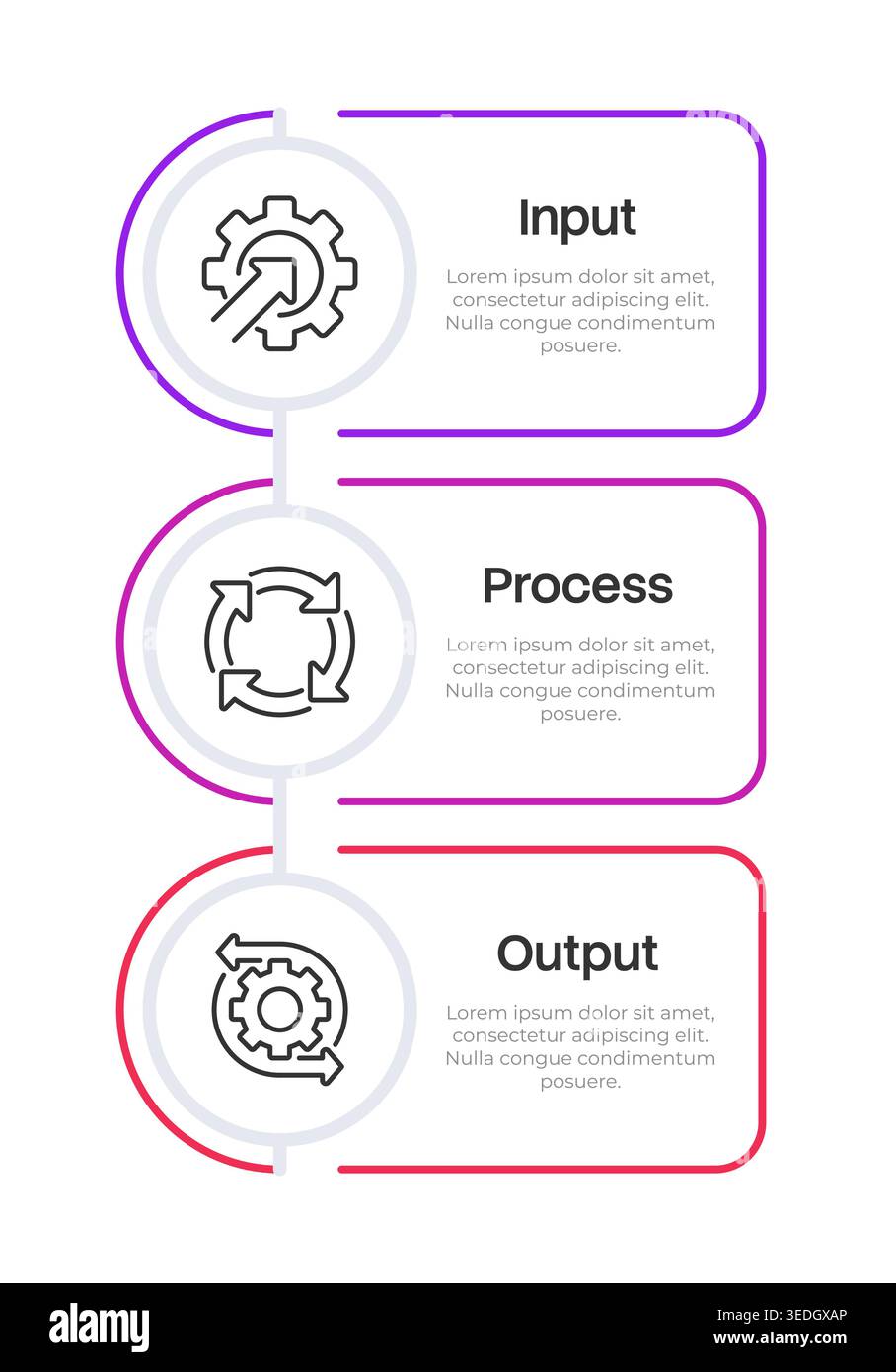 Workflow optimization model multicolor rounded infographic 3 steps Stock Vector