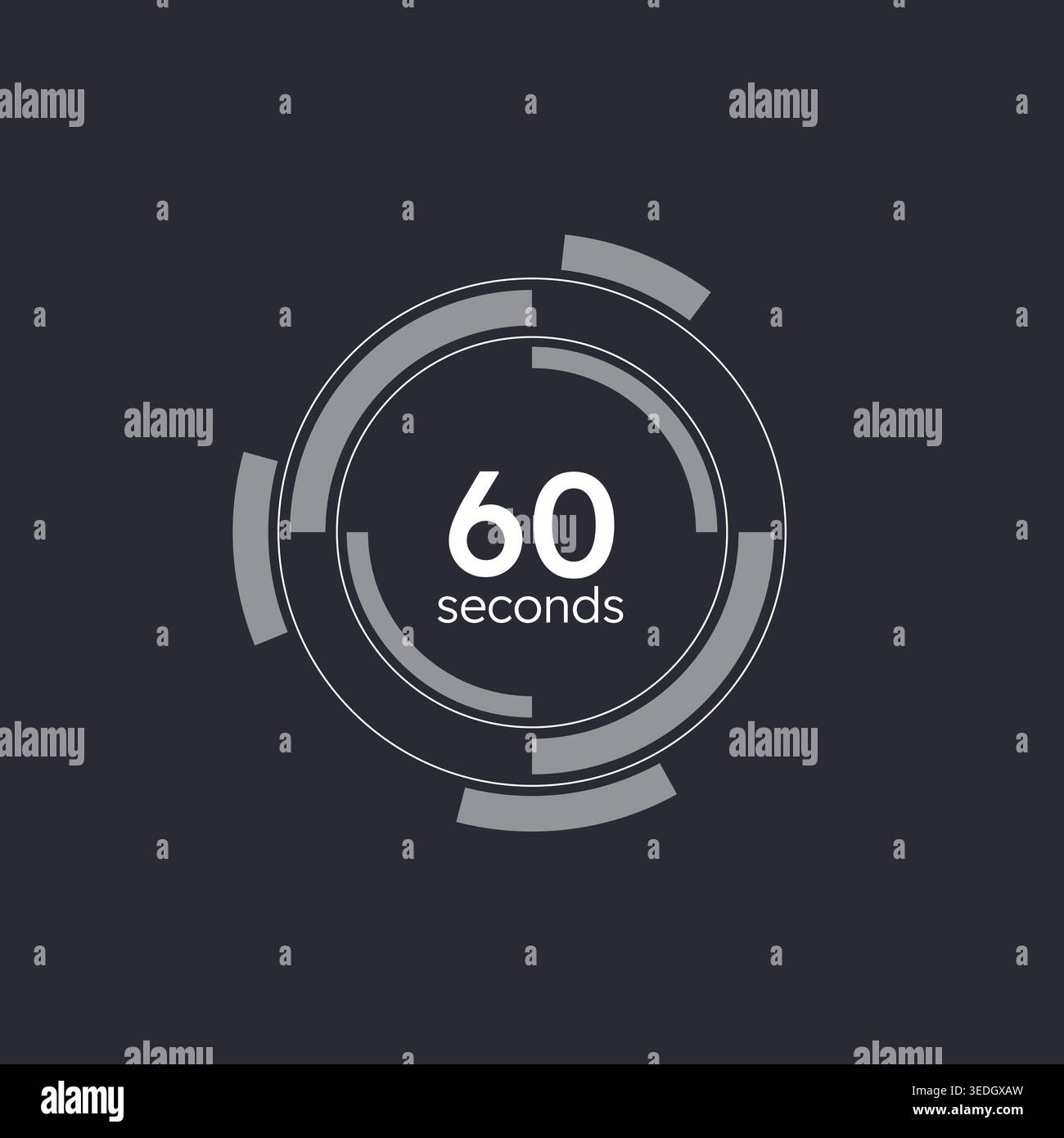Greyscale tech segmented HUD countdown timer on dark background Stock Vector