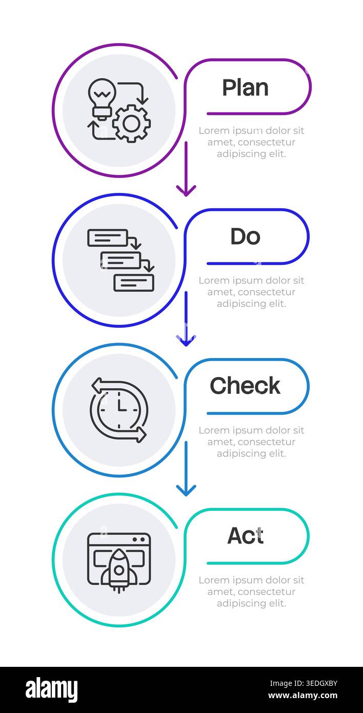 PDCA cycle multicolor round infographic 4 steps Stock Vector