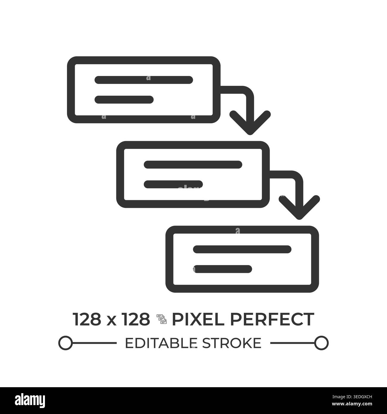 Waterfall methodology pixel perfect line icon Stock Vector
