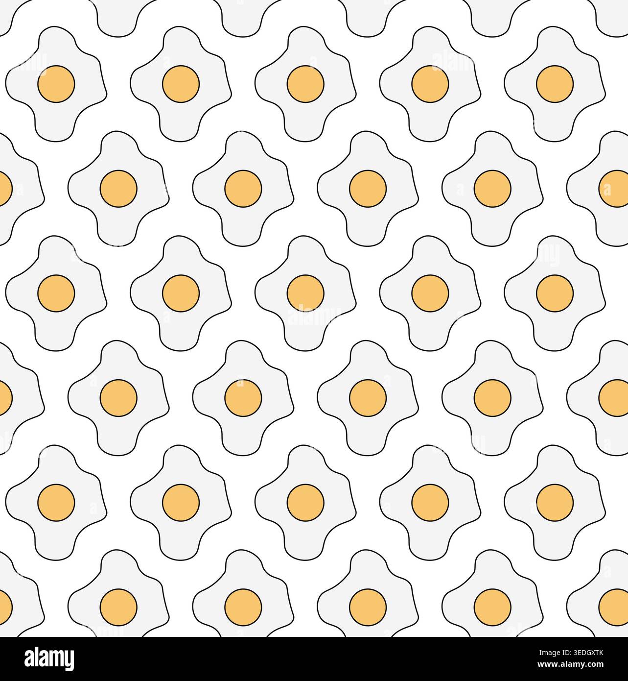Fried eggs colored seamless pattern hand drawn illustration. Vector graphic line art. Healthy breakfast pattern for wrapping paper, fabric, cover desi Stock Vector