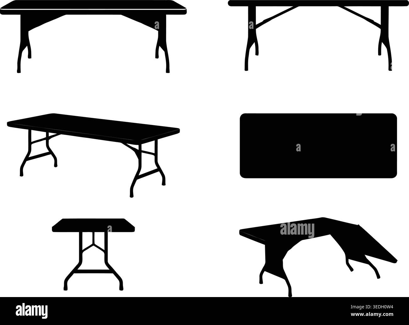 Portable banquet and folding table silhouette set vector illustration Stock Vector