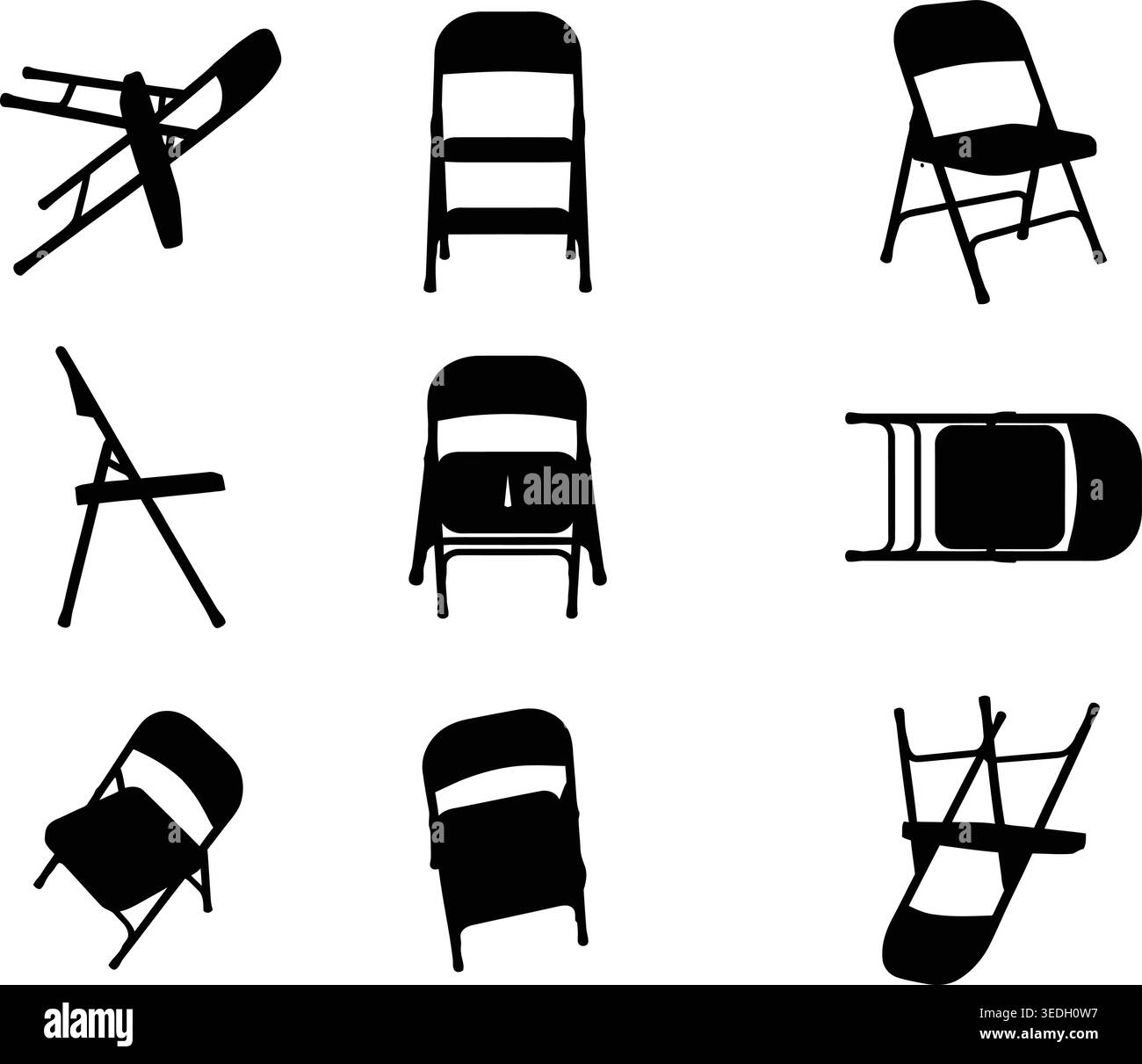 Collapsible folding chair silhouette collection vector illustration Stock Vector