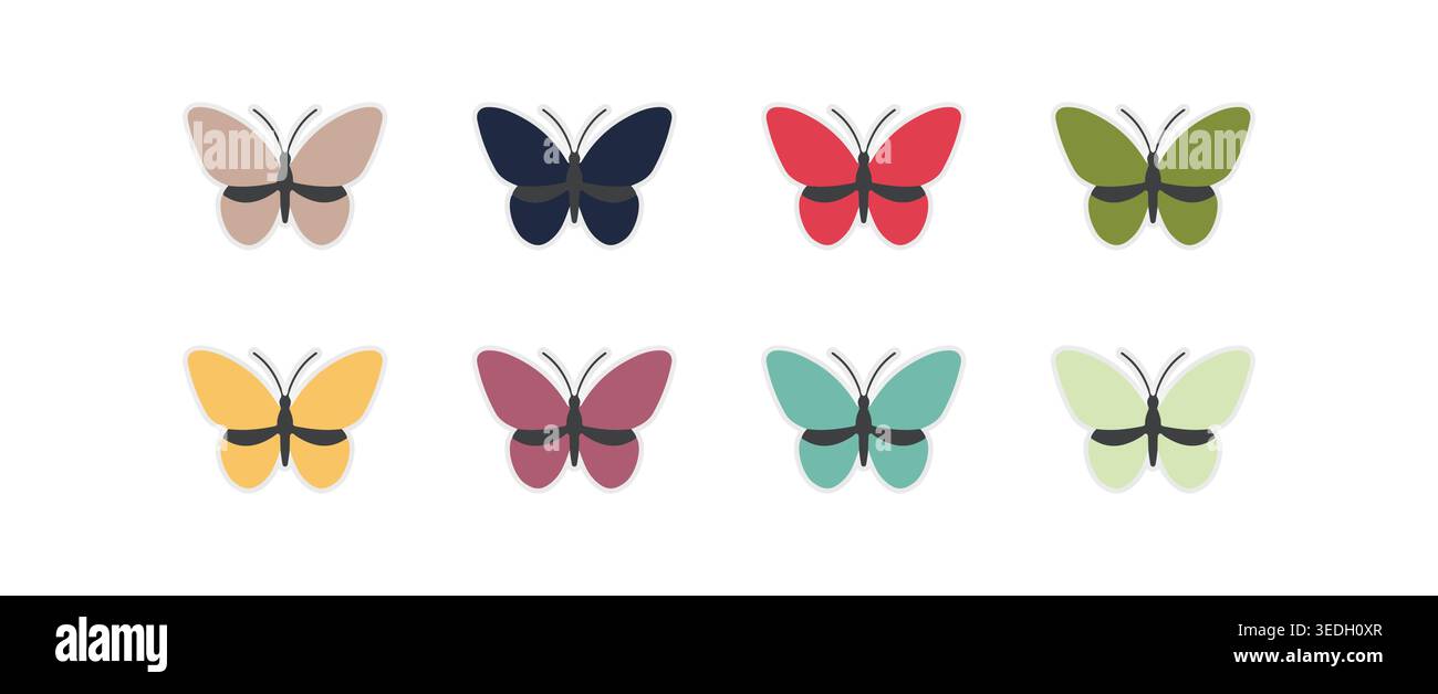 Butterfly Icon Set Colorful Flat Vector Insect Collection Bundle Nature Design Stock Vector