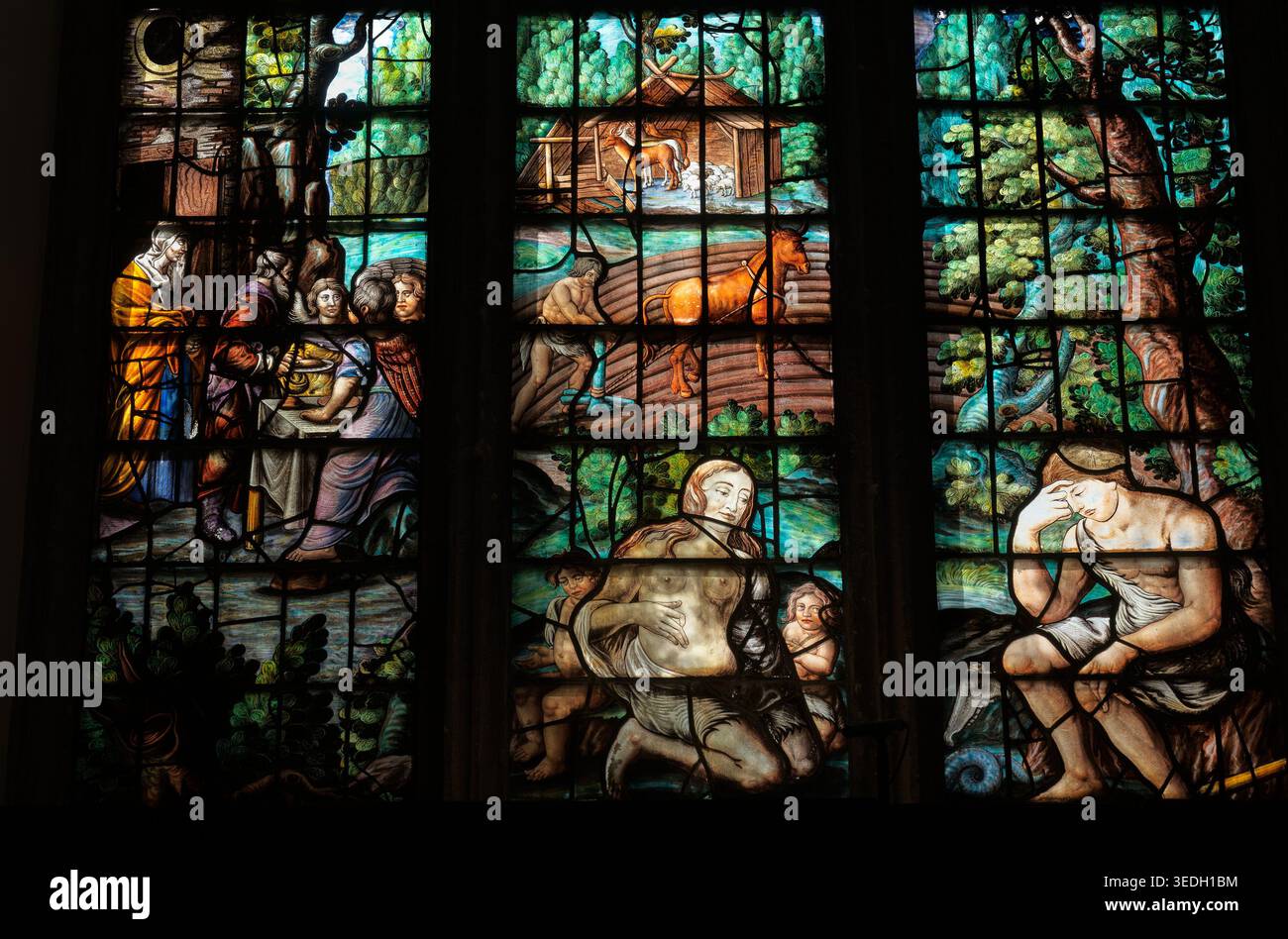 Stained glass window - of the consequences of the sin of Adam and Eve ...