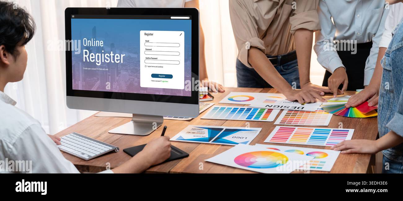 Online registration form for brisk form filling on the internet website Stock Photo