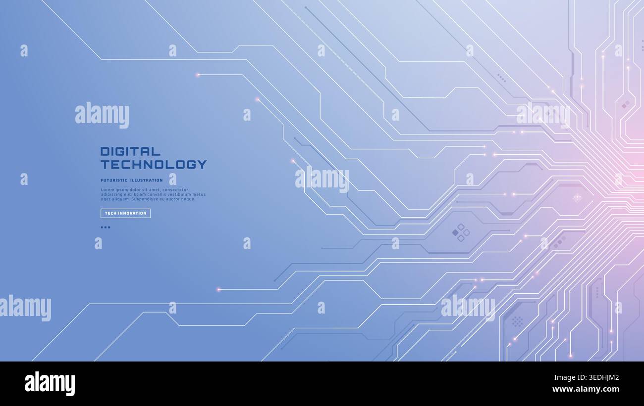 Tech background featuring white circuit patterns and geometric lines. Stock Vector
