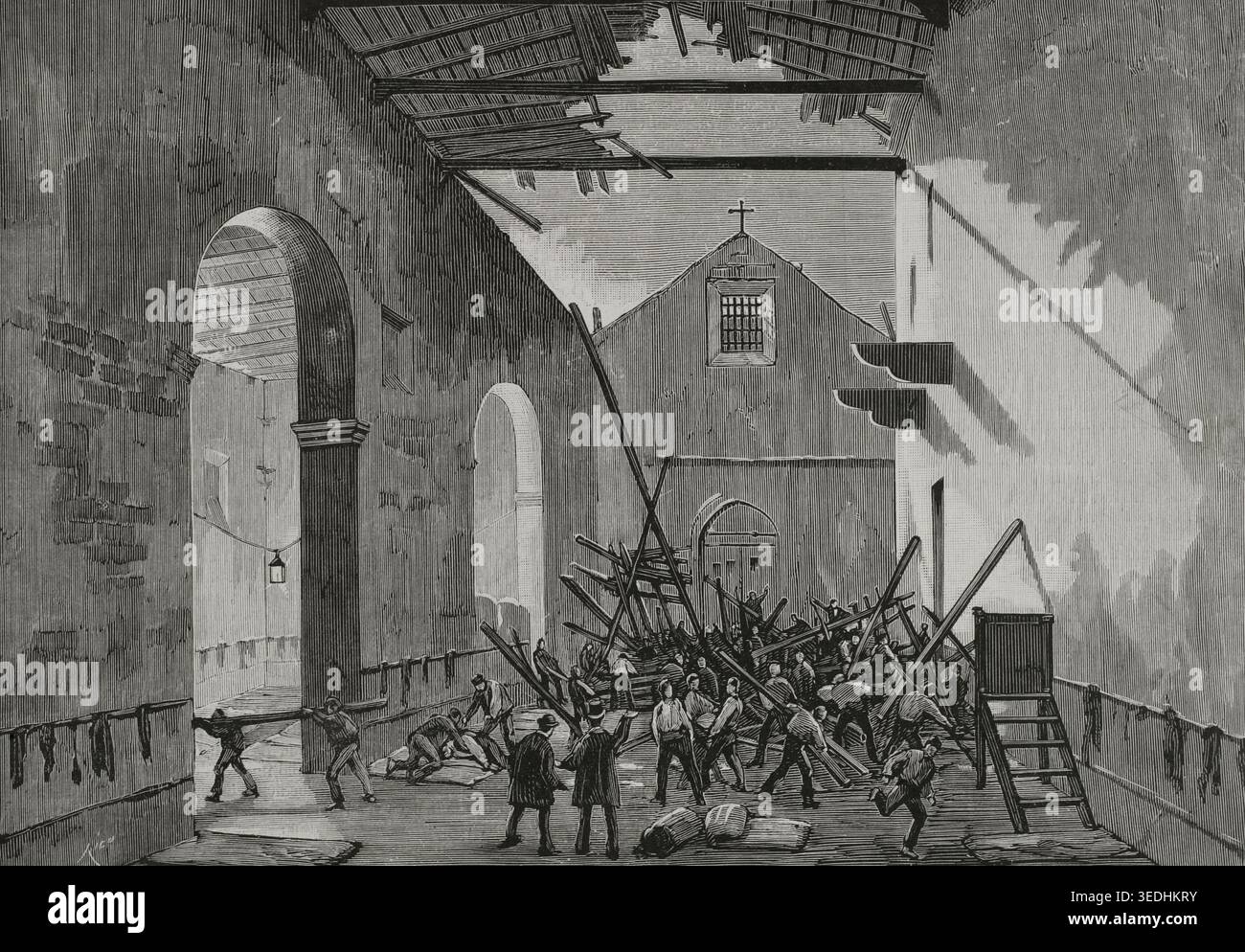 Coruña, Galicia, Spain. Collapse of the roof of the correctional prison ...