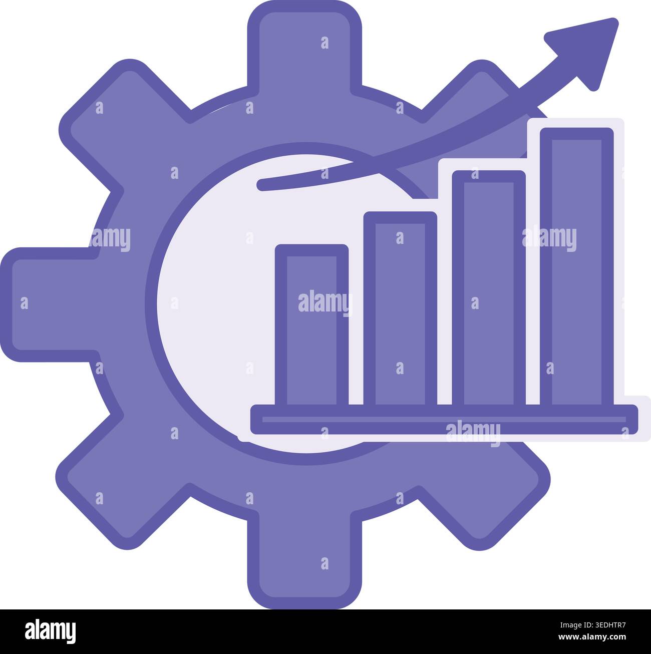 Colored Progress Icon. Vector Illustration. Gear and Chart with Up Arrow. Development, Forward Movement. Success Concept Stock Vector
