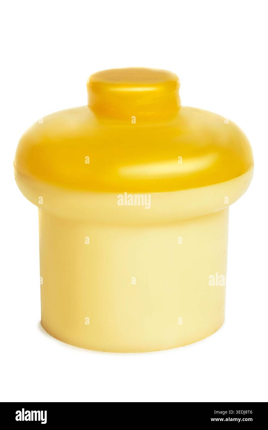 Yellow plastic kitchen jar isolated on white background Stock Photo