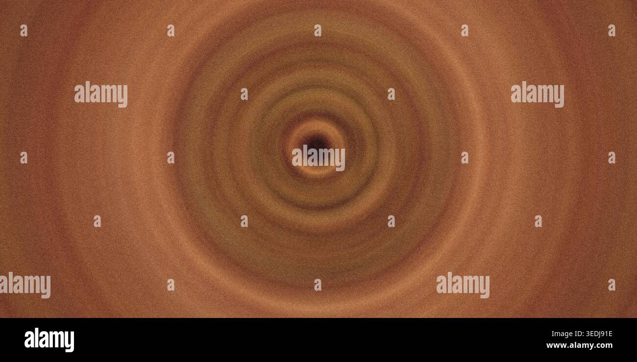 A dark, earthy abstract background with a deep brown central point radiating into concentric rings of varying brown and tan shades with a grainy textu Stock Photo