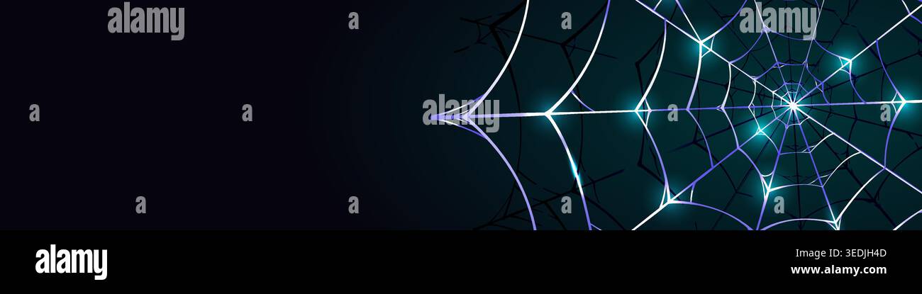 elegant blue spider web background banner with glitter light Stock Vector
