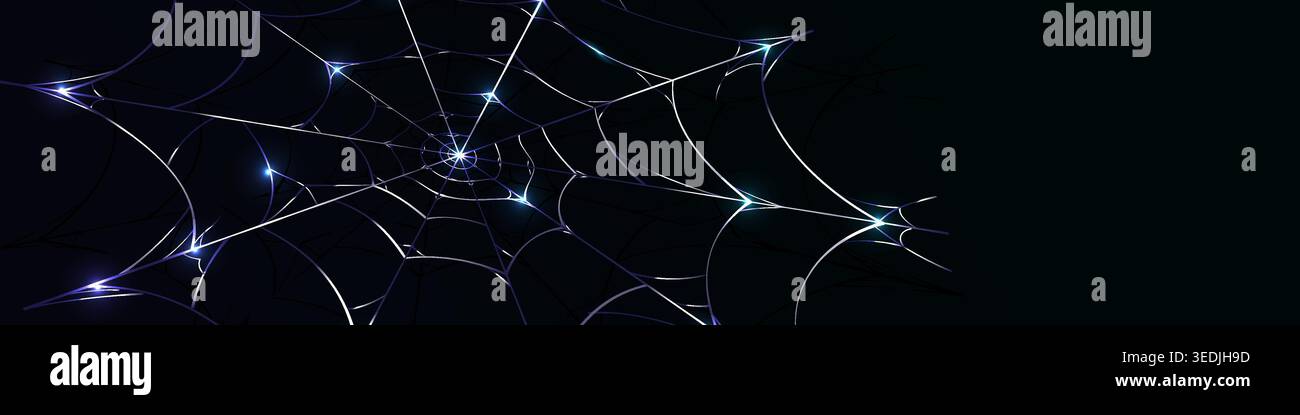 elegant blue spider web background banner with glitter light Stock Vector